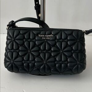 Kate Spade Black Leather Floral Embossed Crossbody Bag Rare Boho Collectors Item